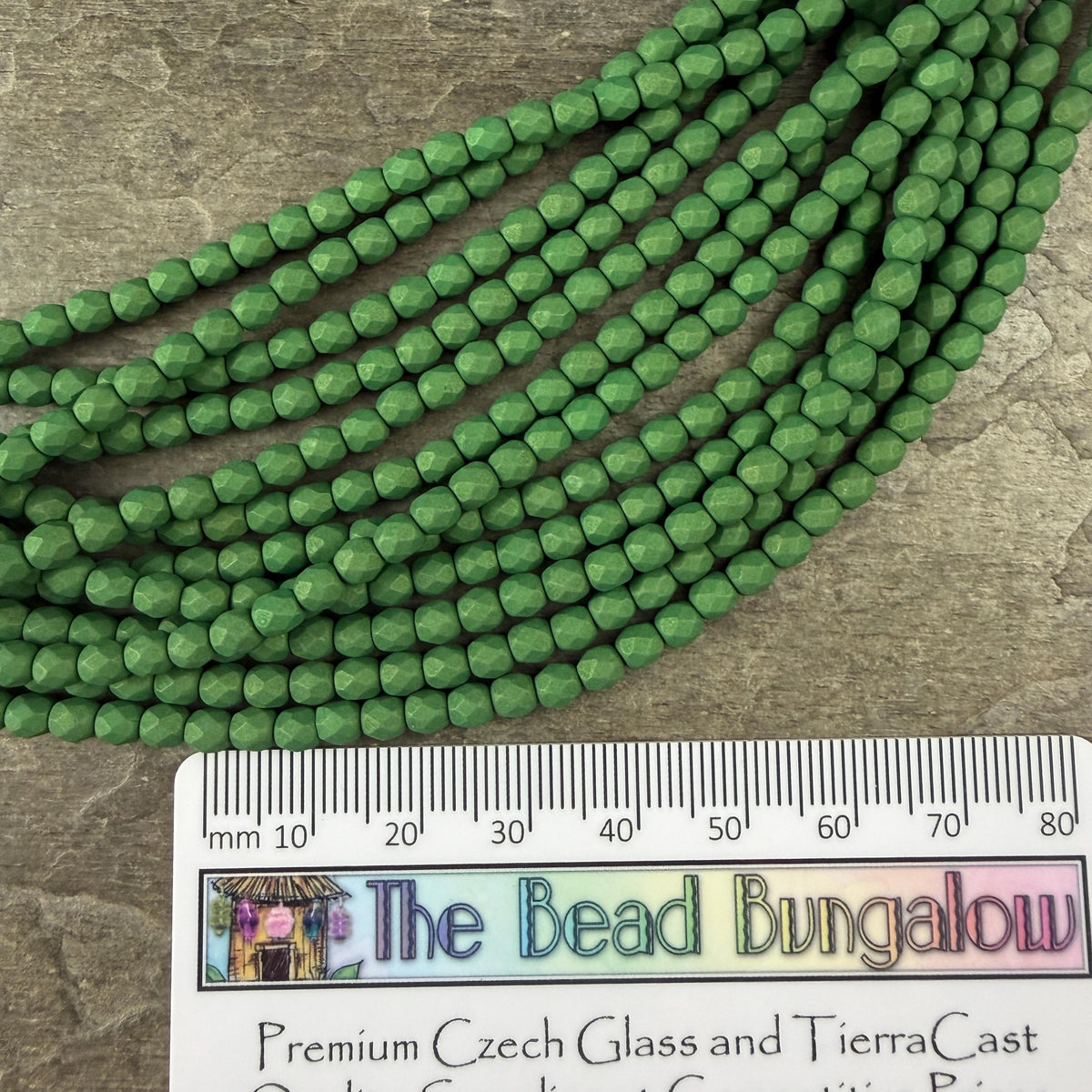 Czech Glass - 4mm Faceted Round Beads, Opaque Green Matte Finish (FP4/SM-29769) * Qty 50