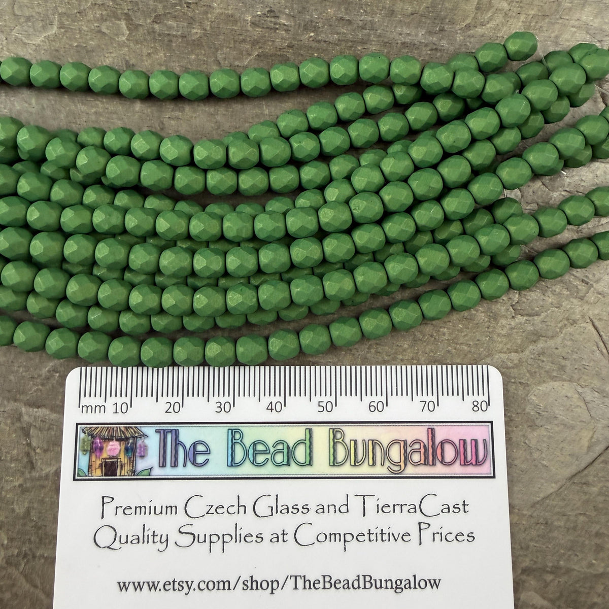 Czech Glass Beads - 6mm Faceted Round, Opaque Matte Green (FP6/SM-29769) * 25 Beads