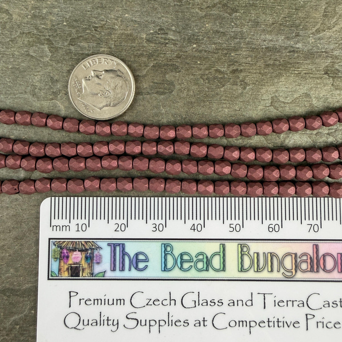 Czech Glass - 4mm Faceted Round Beads, Deep Wine Matte Finish (FP4/SM-29773) * Qty 50