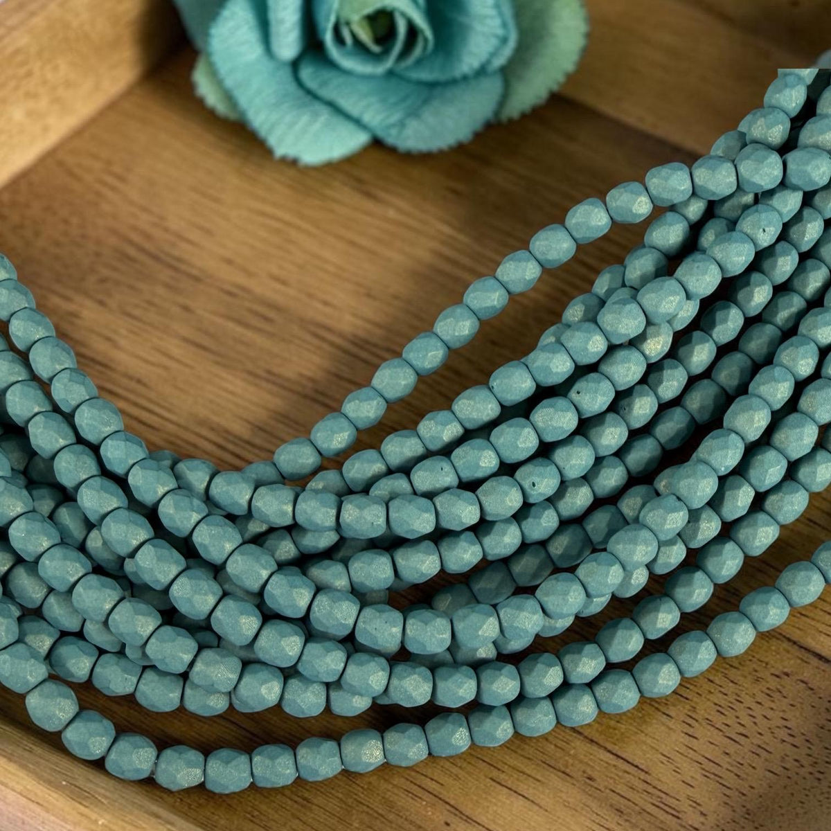 Czech Glass - 4mm Faceted Round Beads, Slate Blue Matte Finish (FP4/SM-29771) * Qty 50