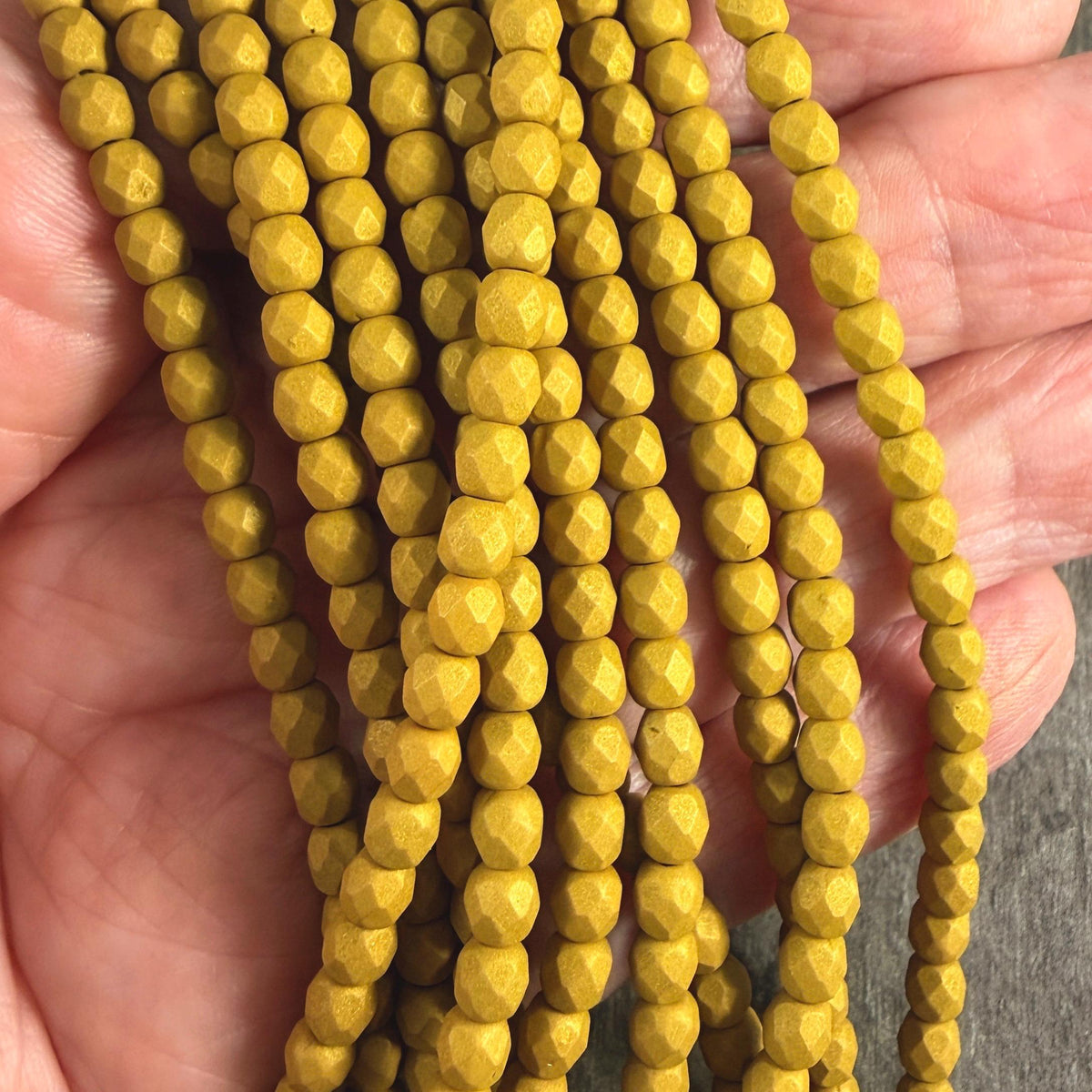 Czech Glass - 4mm Faceted Round Beads, Golden Olive Matte Finish (FP4/SM-29767) * Qty 50