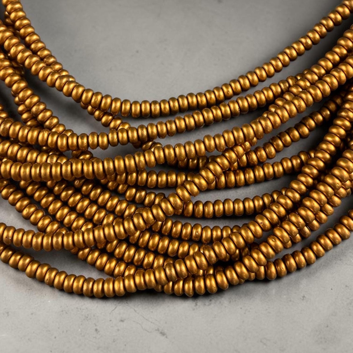 Czech Glass Beads - 4x2mm Heishi Rondelle, Matte Satin Antiqued Gold (RD4/SM-K0174) * Qty. 100