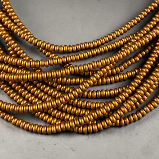 Czech Glass Beads - 4x2mm Heishi Rondelle, Matte Satin Antiqued Gold (RD4/SM-K0174) * Qty. 100