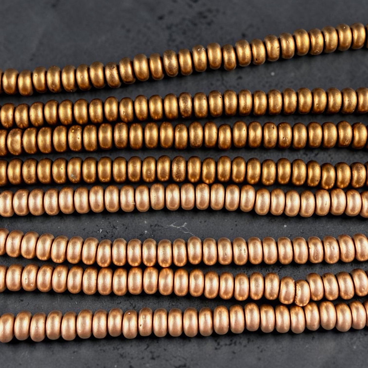 Czech Glass Beads - 4x2mm Heishi Rondelle, Matte Satin Gold (RD4/SM-K0171) * Qty. 100