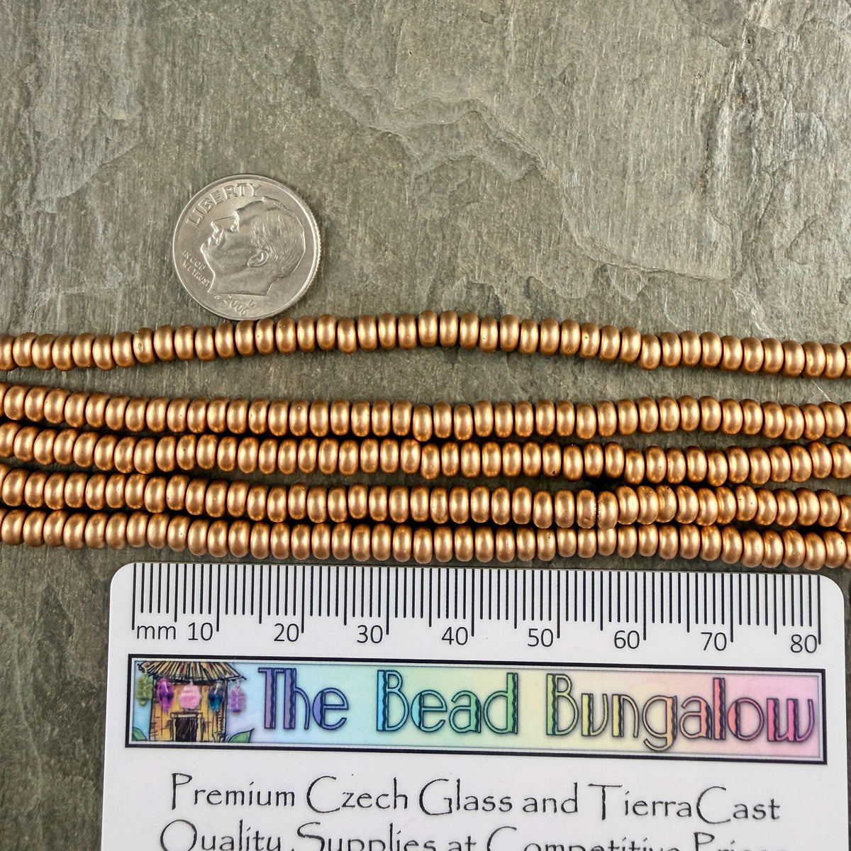 Czech Glass Beads - 4x2mm Heishi Rondelle, Matte Satin Gold (RD4/SM-K0171) * Qty. 100