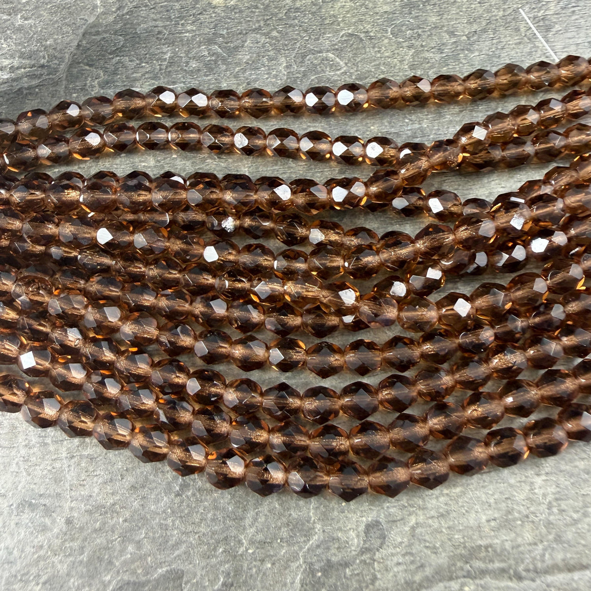 Czech Glass Beads - 6mm Faceted Round, Smoky Topaz (FP6/SM-1023) * 25 Beads