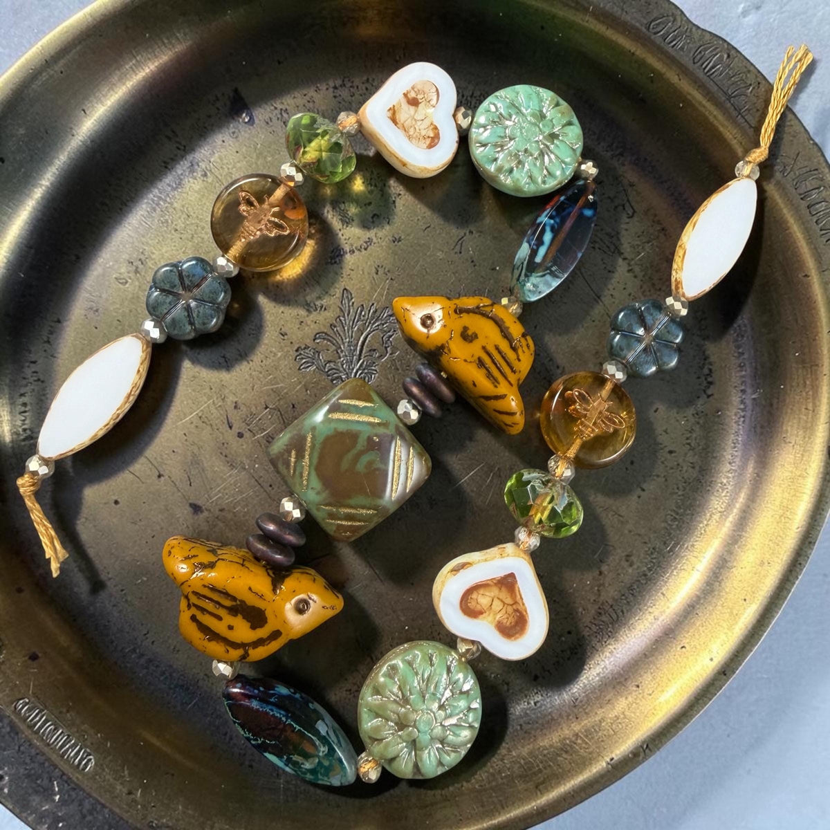 Turquoise and Brown Nature Theme Czech Glass Beads, Exclusive Mix, Bead Soup (1011.02) - 11" Strand