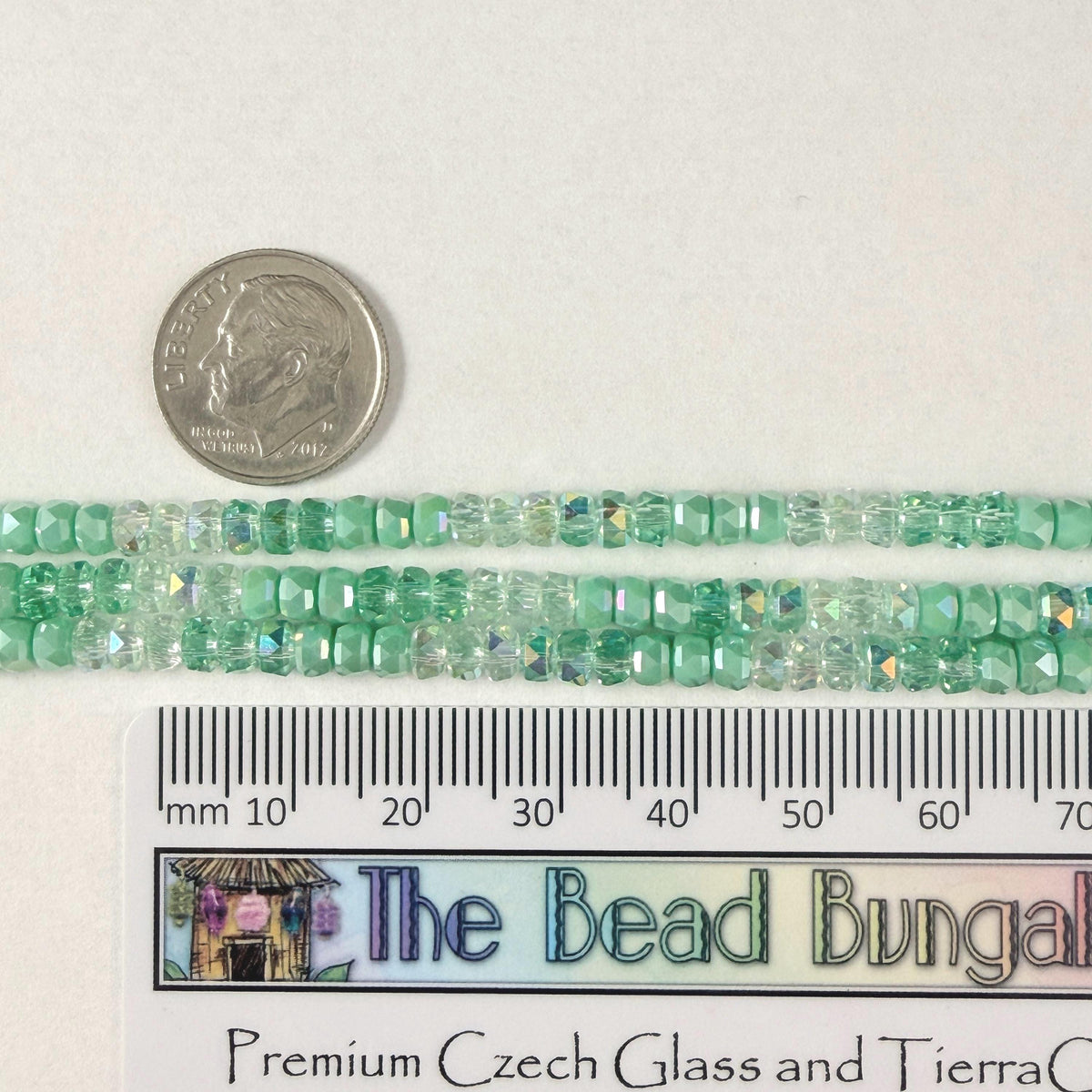 Faceted Glass Beads - 4x2.5mm Heishi Rondelles, Mint Green Ombre (GrOmbre) * 15" Strand