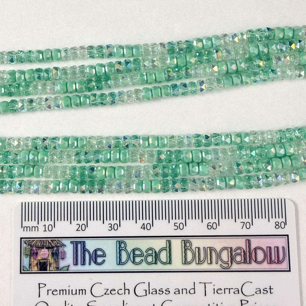 Faceted Glass Beads - 4x2.5mm Heishi Rondelles, Mint Green Ombre (GrOmbre) * 15" Strand