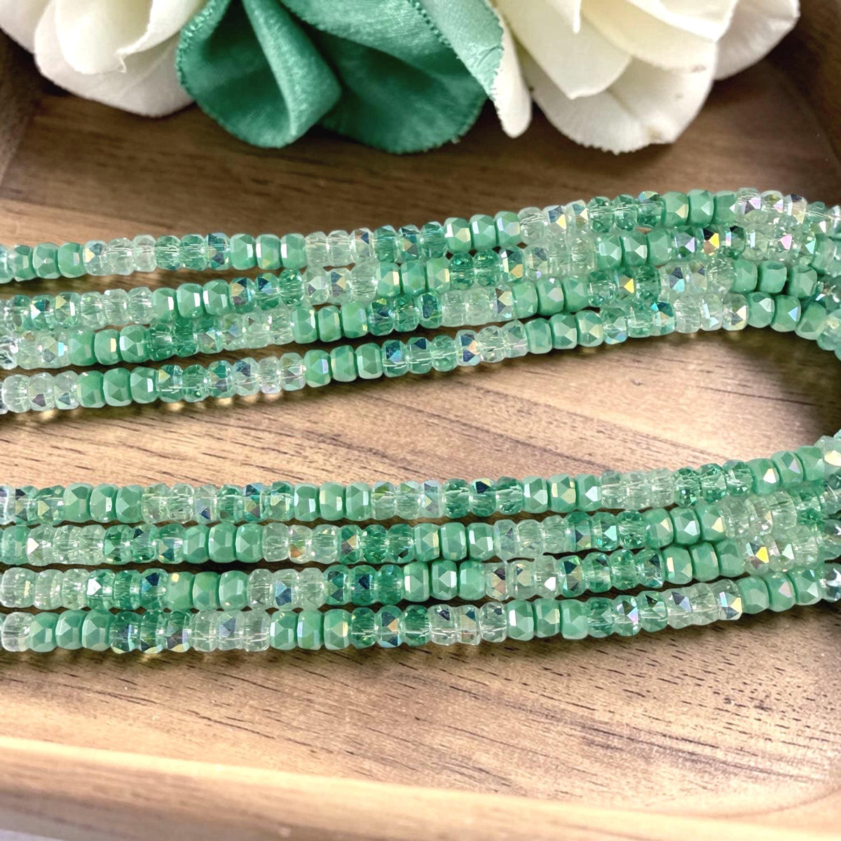 Faceted Glass Beads - 4x2.5mm Heishi Rondelles, Mint Green Ombre (GrOmbre) * 15" Strand
