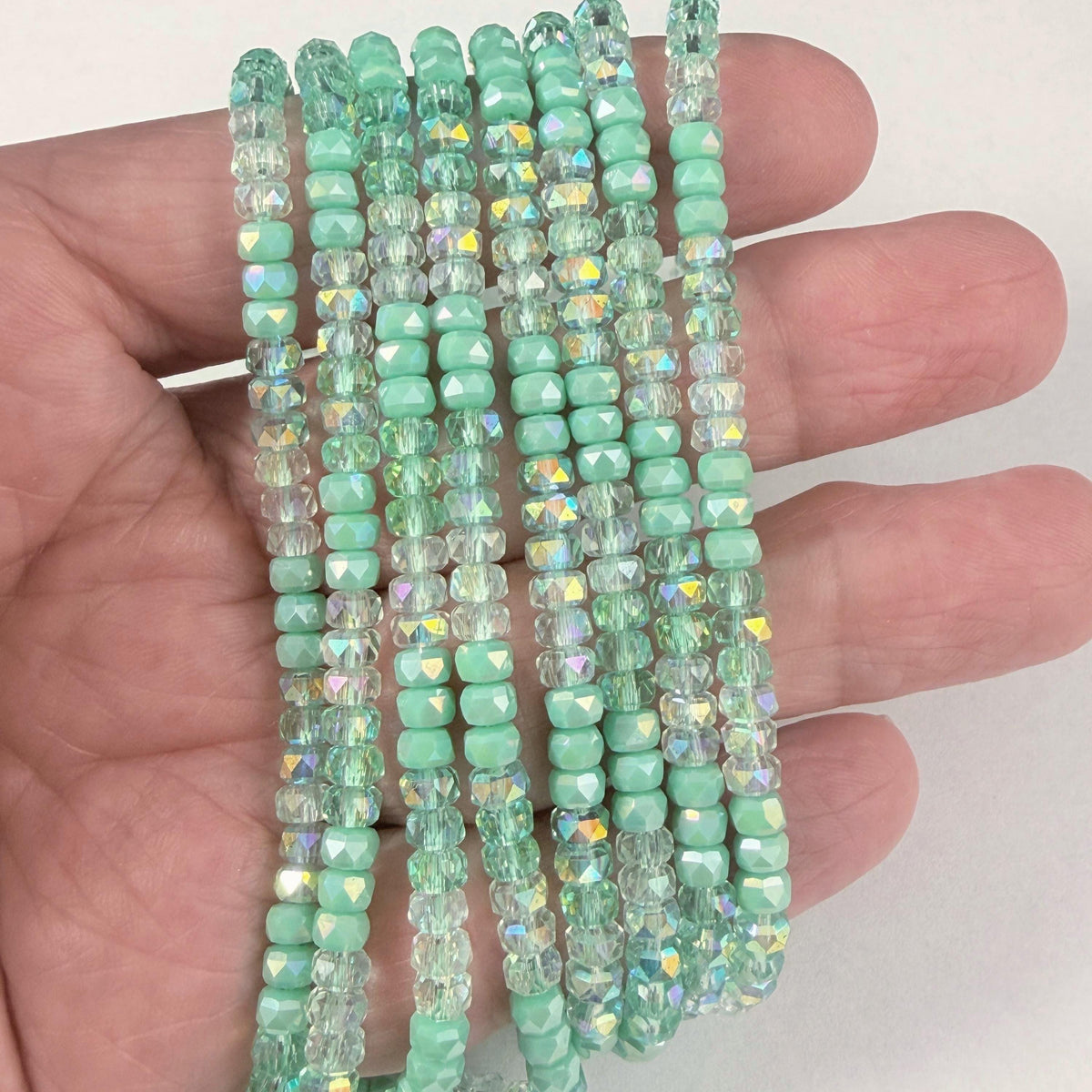 Faceted Glass Beads - 4x2.5mm Heishi Rondelles, Mint Green Ombre (GrOmbre) * 15" Strand