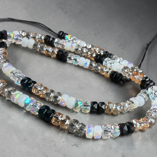 Faceted Glass Beads - 4x2.5mm Heishi Rondelles, Black and White Ombre (BWOmbre) * 15" Strand