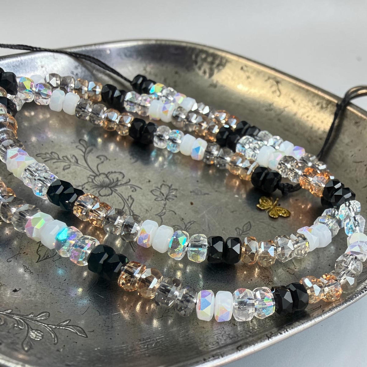 Faceted Glass Beads - 4x2.5mm Heishi Rondelles, Black and White Ombre (BWOmbre) * 15" Strand