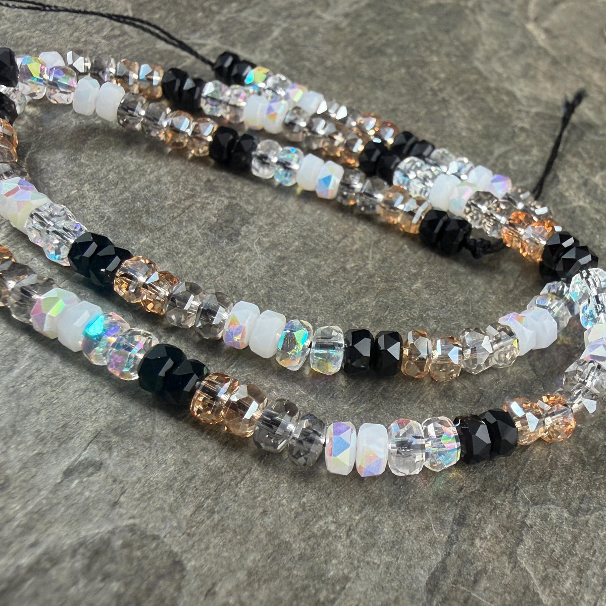 Faceted Glass Beads - 4x2.5mm Heishi Rondelles, Black and White Ombre (BWOmbre) * 15" Strand