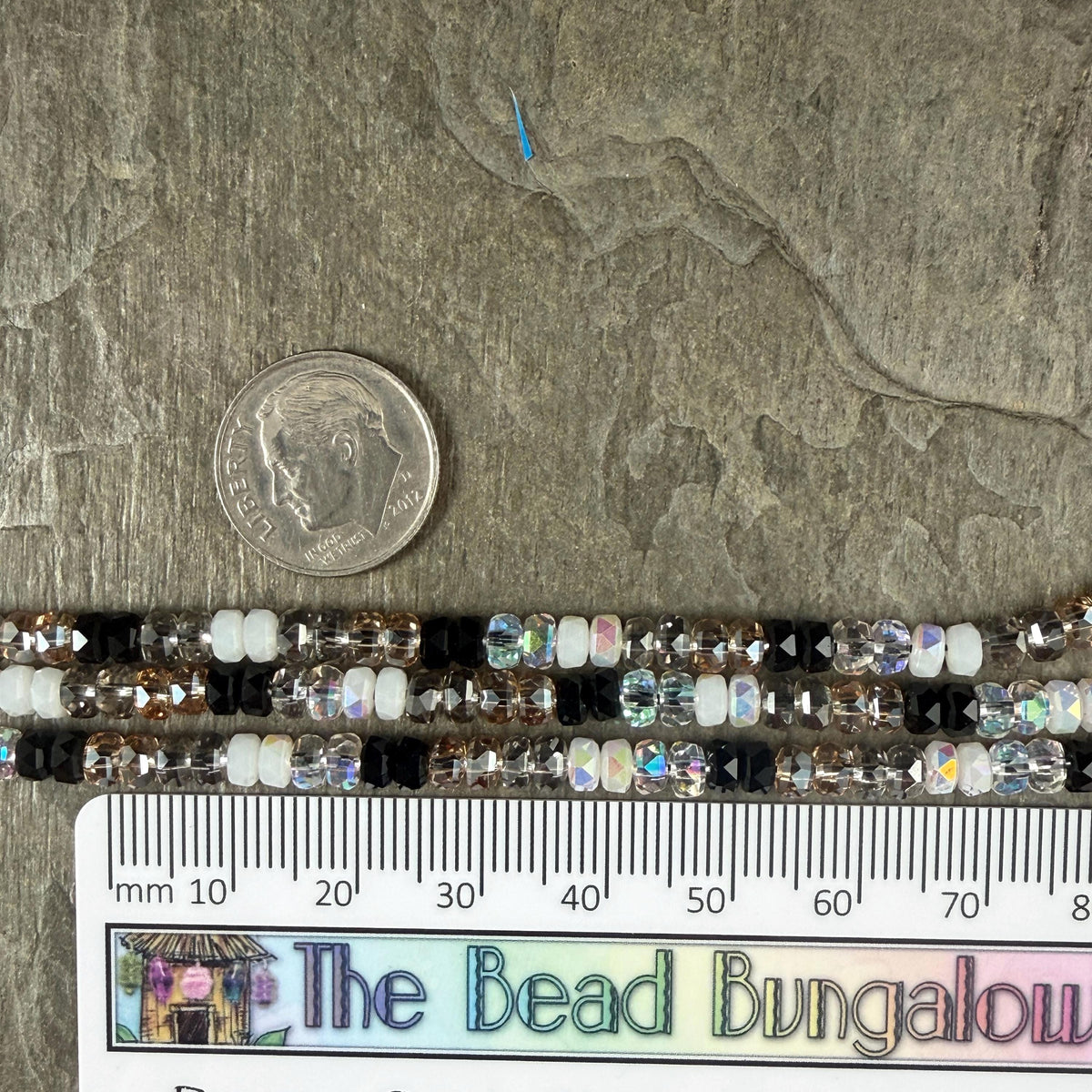 Faceted Glass Beads - 4x2.5mm Heishi Rondelles, Black and White Ombre (BWOmbre) * 15" Strand