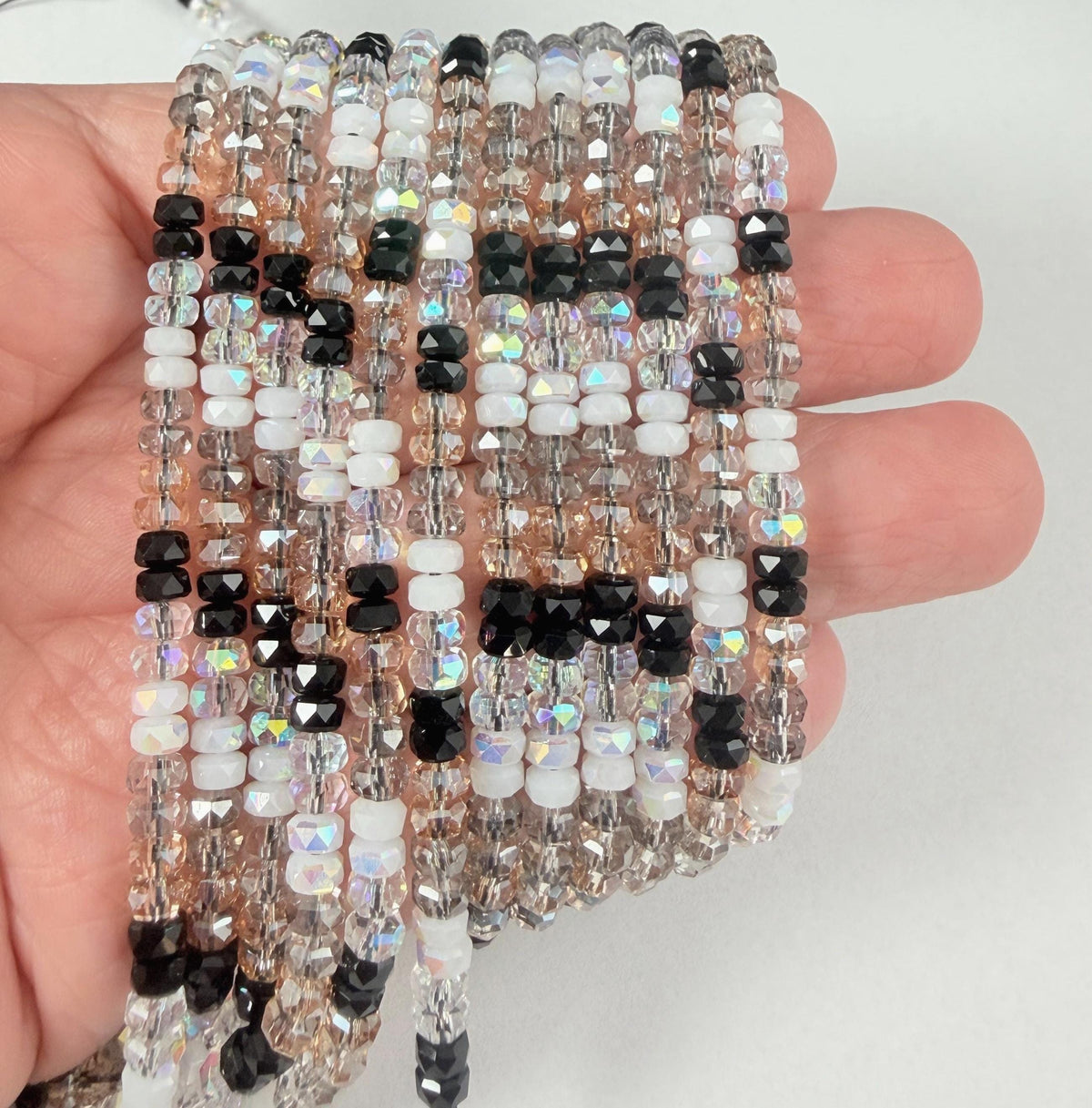 Faceted Glass Beads - 4x2.5mm Heishi Rondelles, Black and White Ombre (BWOmbre) * 15" Strand