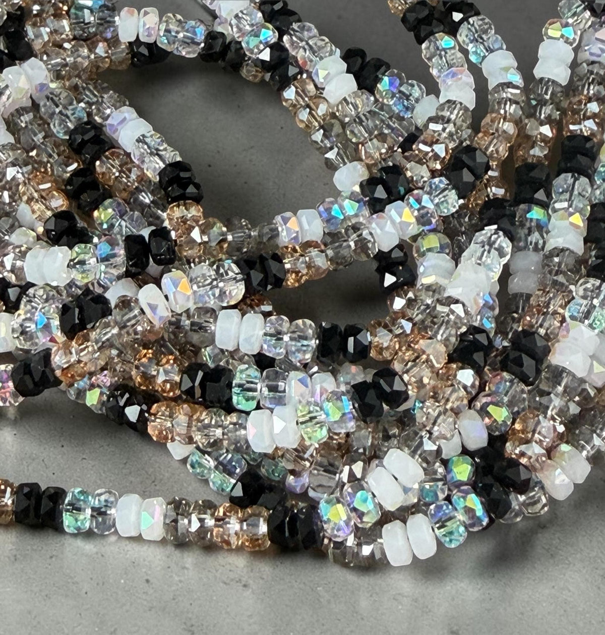 Faceted Glass Beads - 4x2.5mm Heishi Rondelles, Black and White Ombre (BWOmbre) * 15" Strand