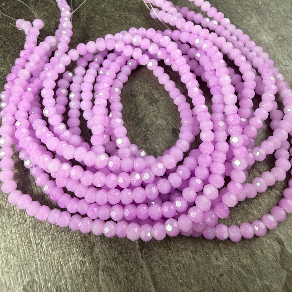 4x3mm Faceted Glass Beads, Bright Light Lilac (BrightLilac-4) * 14" Strand