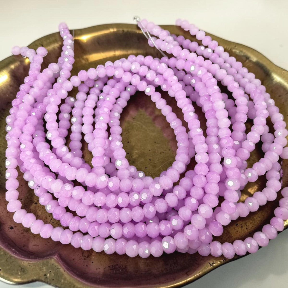 4x3mm Faceted Glass Beads, Bright Light Lilac (BrightLilac-4) * 14" Strand
