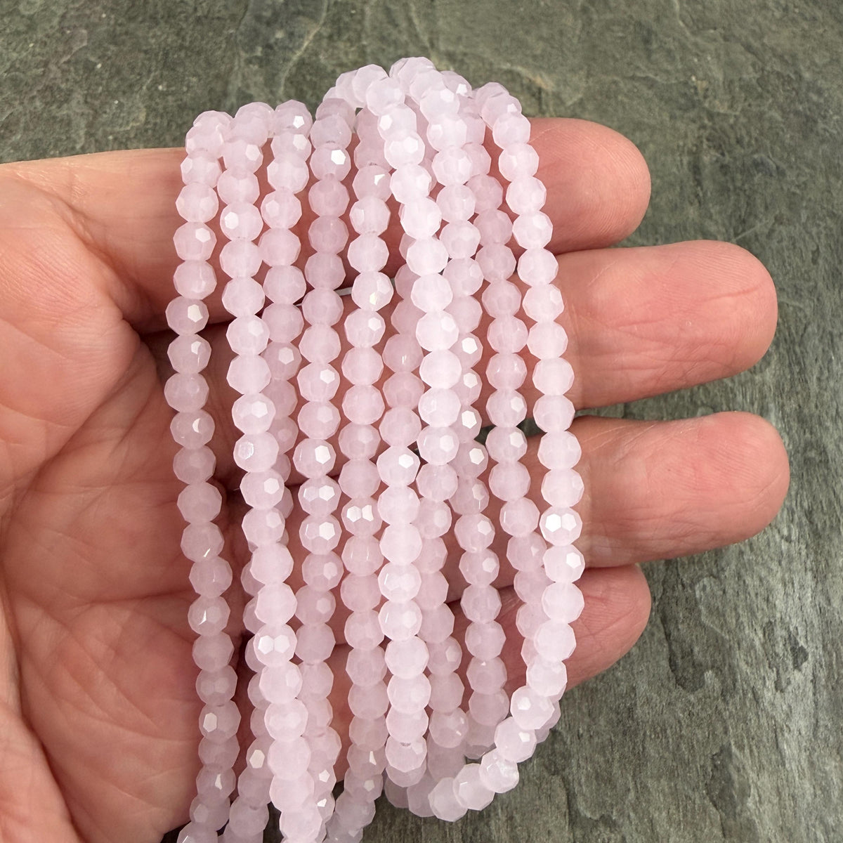 4x3mm Faceted Barely Pink Glass Beads (BarelyPink-4) * 100 Beads