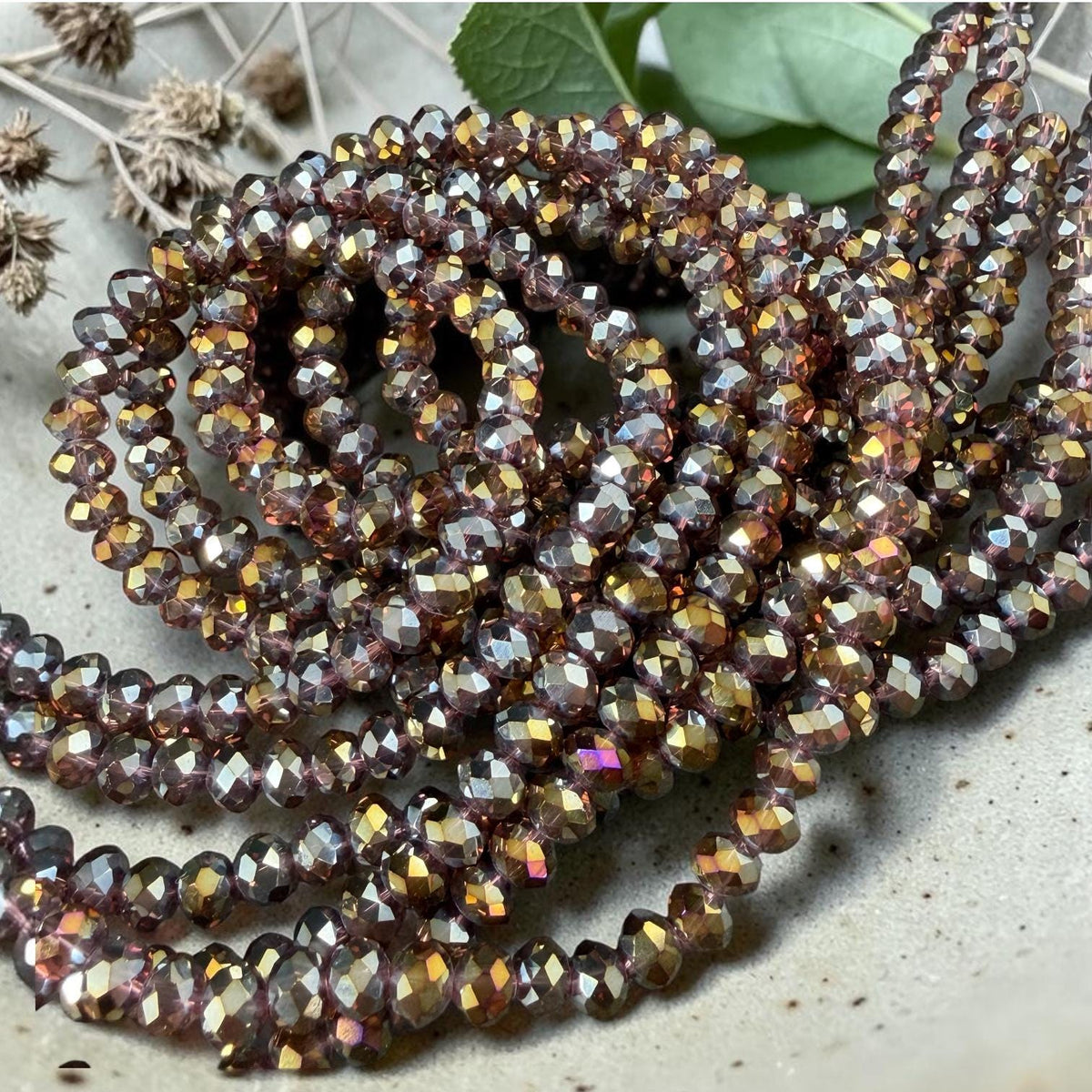6x5mm Faceted Glass Beads, Topaz with Silver and Gold Half-tone (TopazHT-6) * 80 Beads