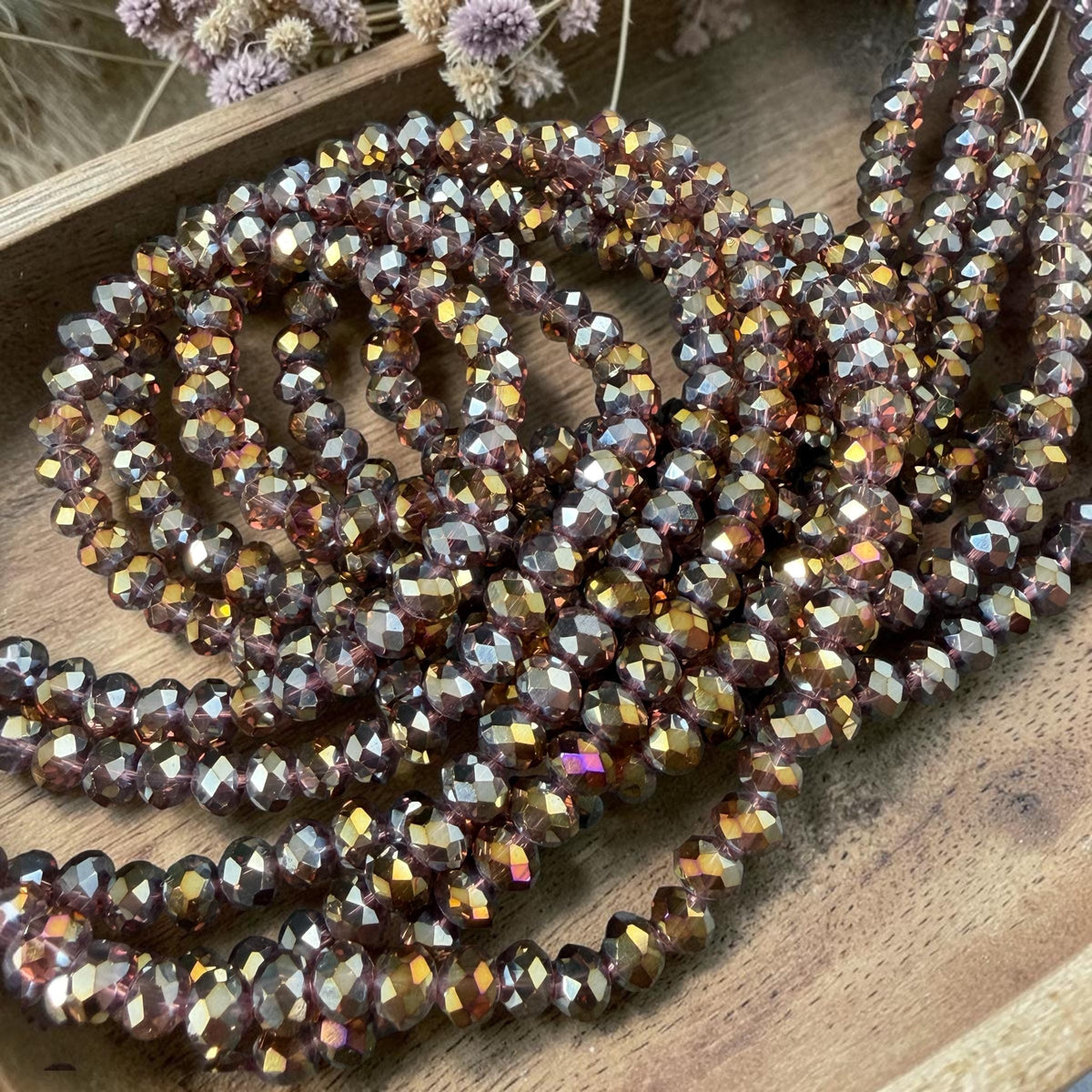 6x5mm Faceted Glass Beads, Topaz with Silver and Gold Half-tone (TopazHT-6) * 80 Beads