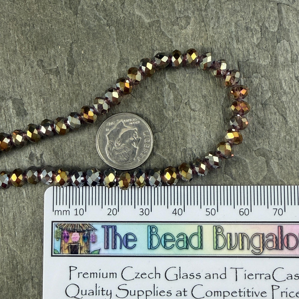 6x5mm Faceted Glass Beads, Topaz with Silver and Gold Half-tone (TopazHT-6) * 80 Beads