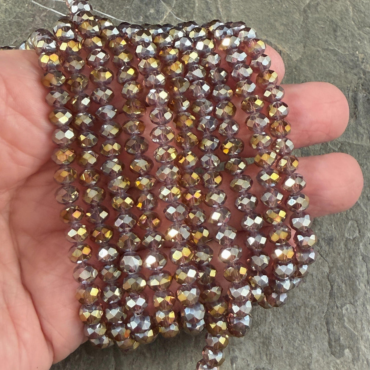 6x5mm Faceted Glass Beads, Topaz with Silver and Gold Half-tone (TopazHT-6) * 80 Beads