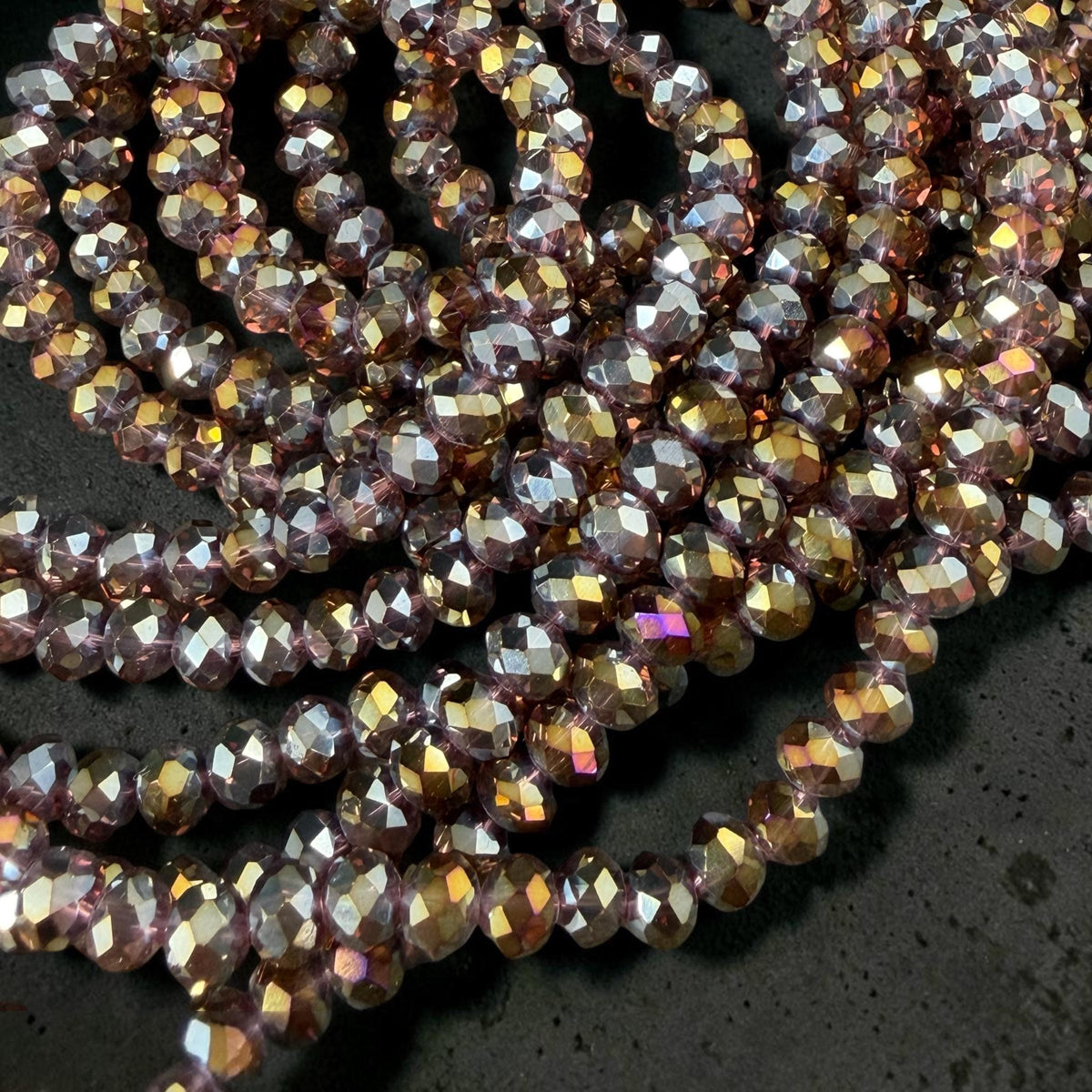 6x5mm Faceted Glass Beads, Topaz with Silver and Gold Half-tone (TopazHT-6) * 80 Beads