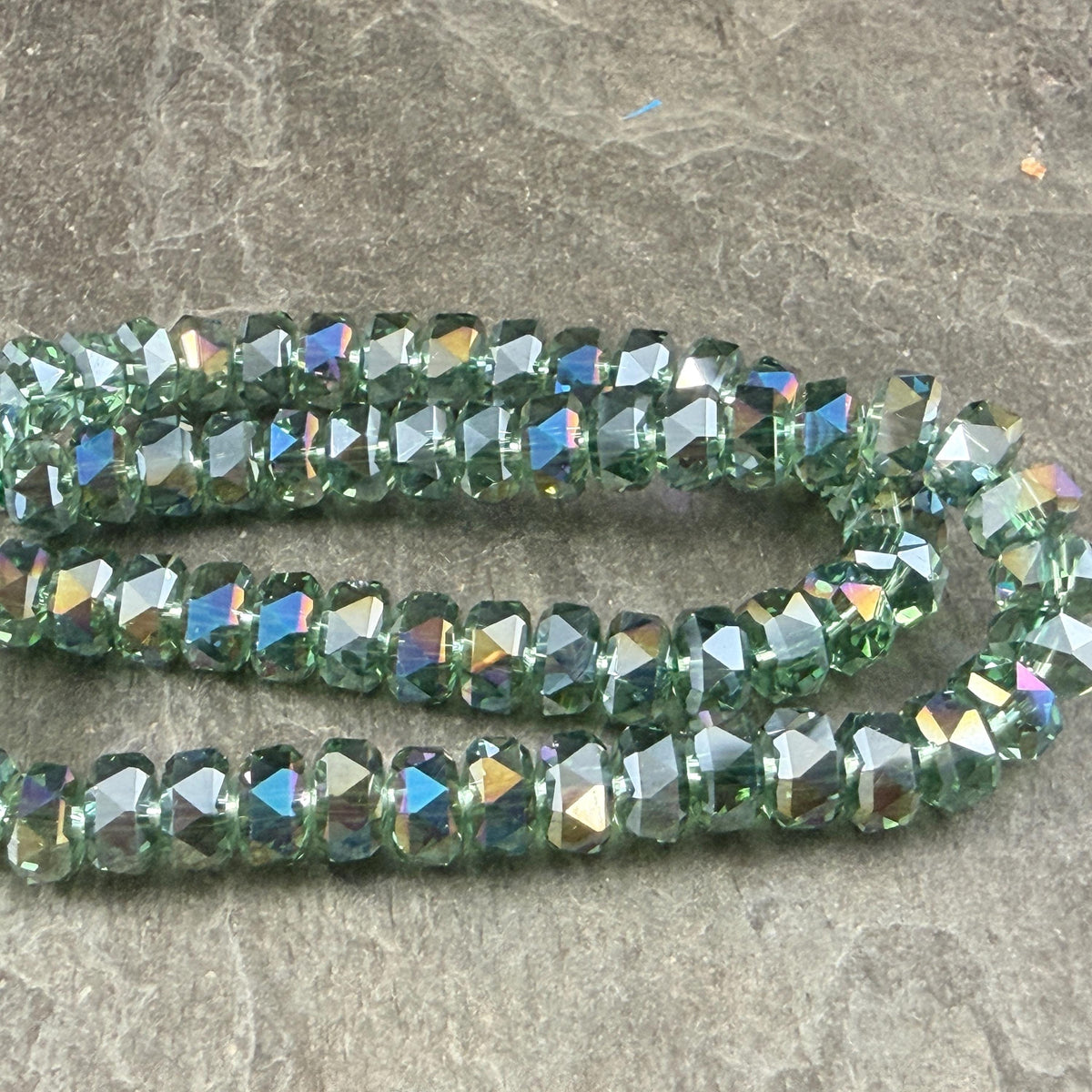 Iridescent 8x5.25mm Faceted Rondelle - Fern Green with AB (8x5RON-FernAB) * 30 Beads