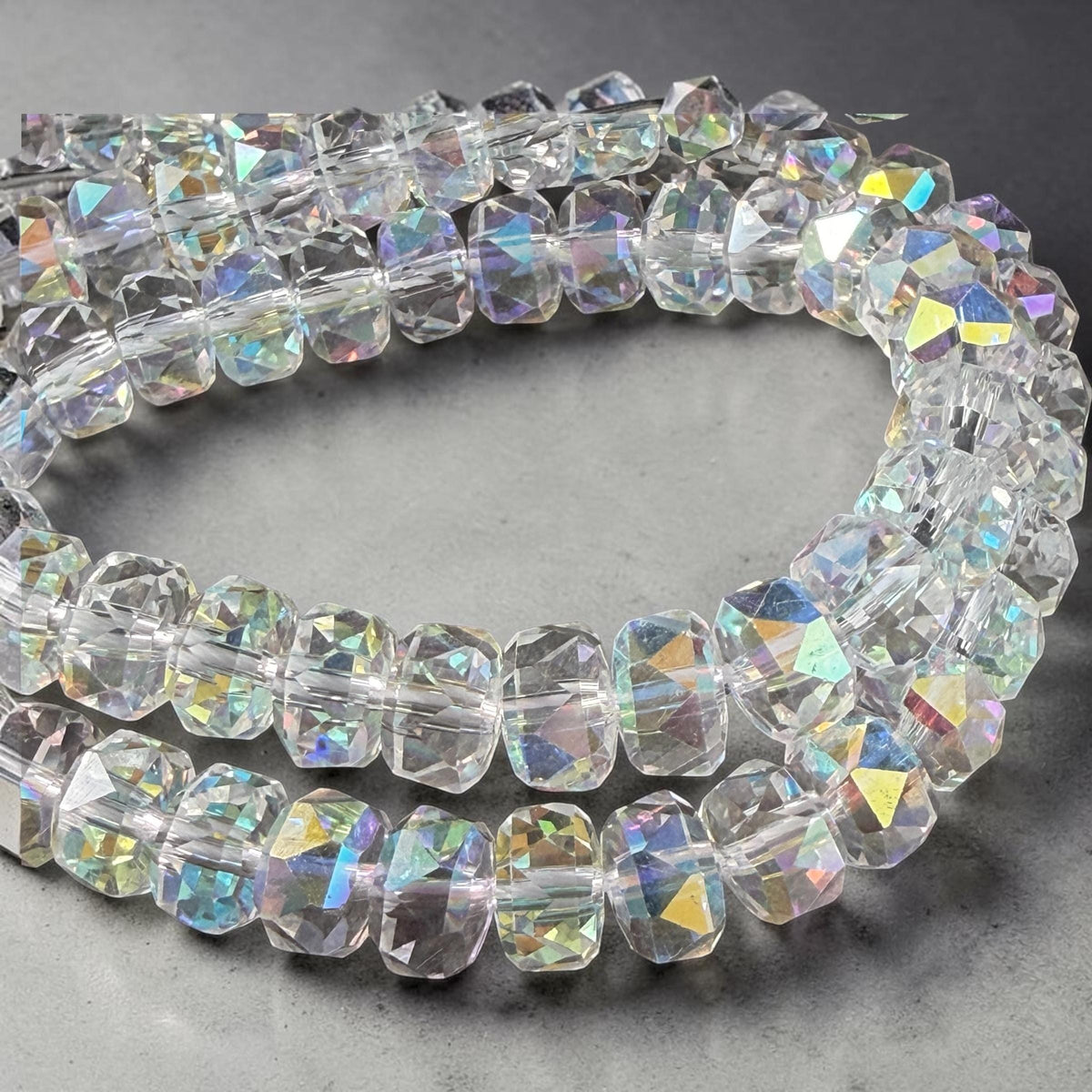 8x5.25mm Faceted Rondelle - Transparent with AB (8x5RON-ClearAB) * 30 Beads