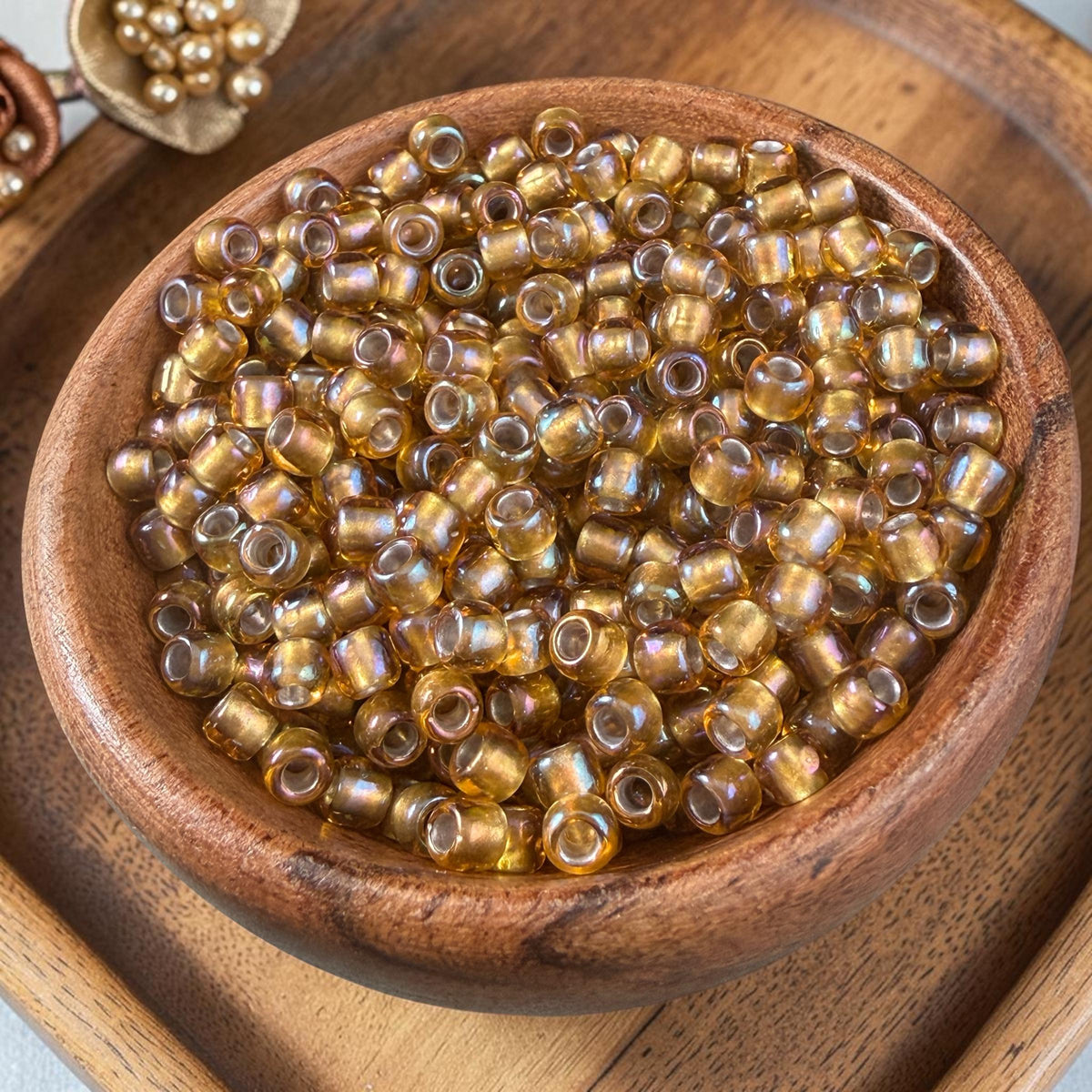 6/0 TOHO Glass Seed Beads, Light Topaz, Gold Lined (T6/SM-278) * 20 grams