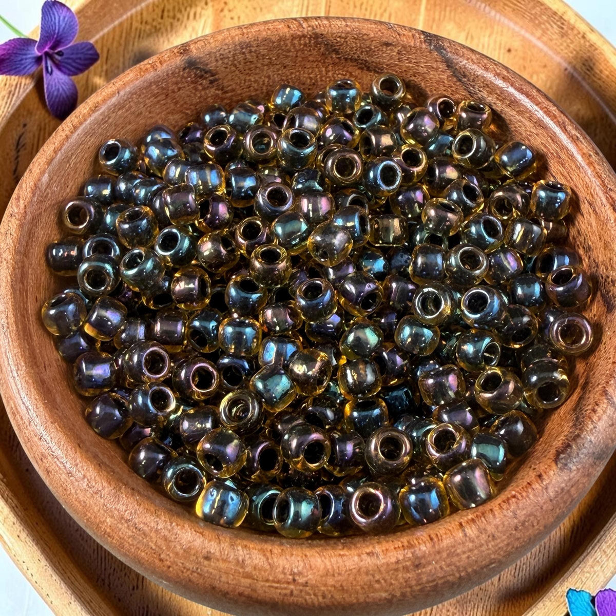 6/0 TOHO Glass Seed Beads, Rainbow Jonquil, Black Lined (T6/SM-245) * 20 grams