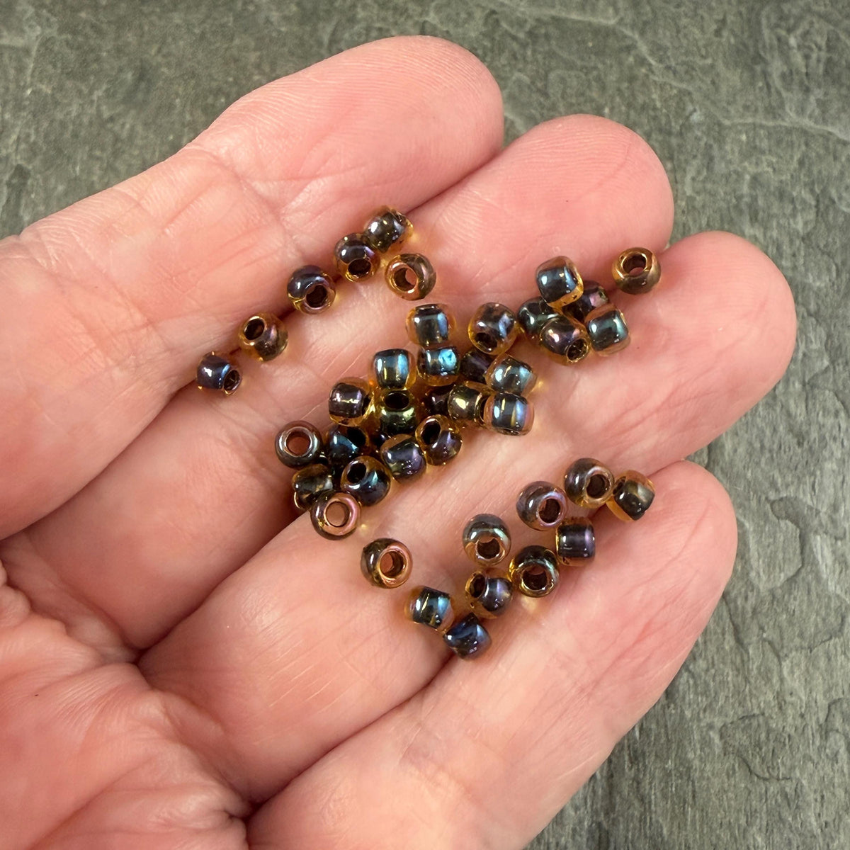 6/0 TOHO Glass Seed Beads, Rainbow Jonquil, Black Lined (T6/SM-245) * 20 grams