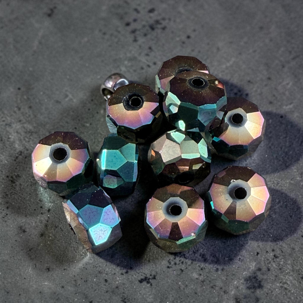 Black Iridescent Beads: Electroplated Glass, 10x7mm Faceted Rondelles * 20 Beads