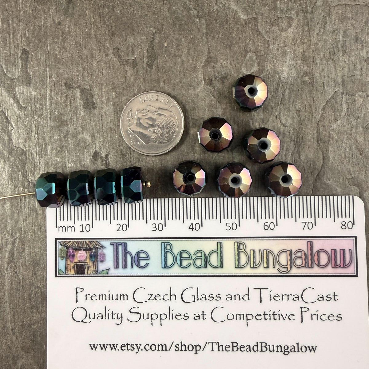 Black Iridescent Beads: Electroplated Glass, 10x7mm Faceted Rondelles * 20 Beads