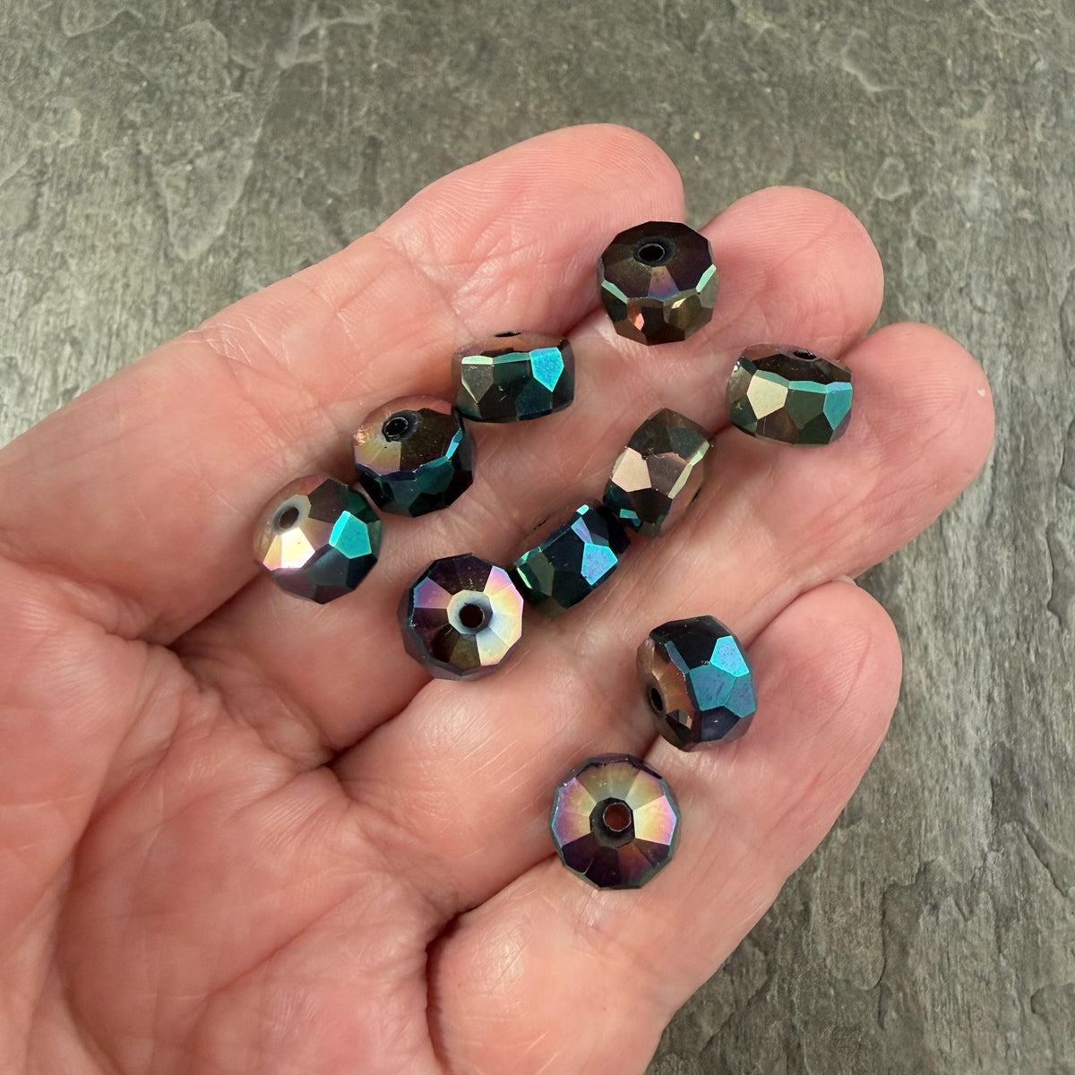 Black Iridescent Beads: Electroplated Glass, 10x7mm Faceted Rondelles * 20 Beads