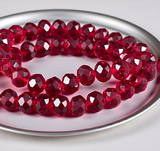 6x5mm Faceted Glass Beads, Ruby Red Faceted Rondelles (RubyRed-6) * 80 Beads