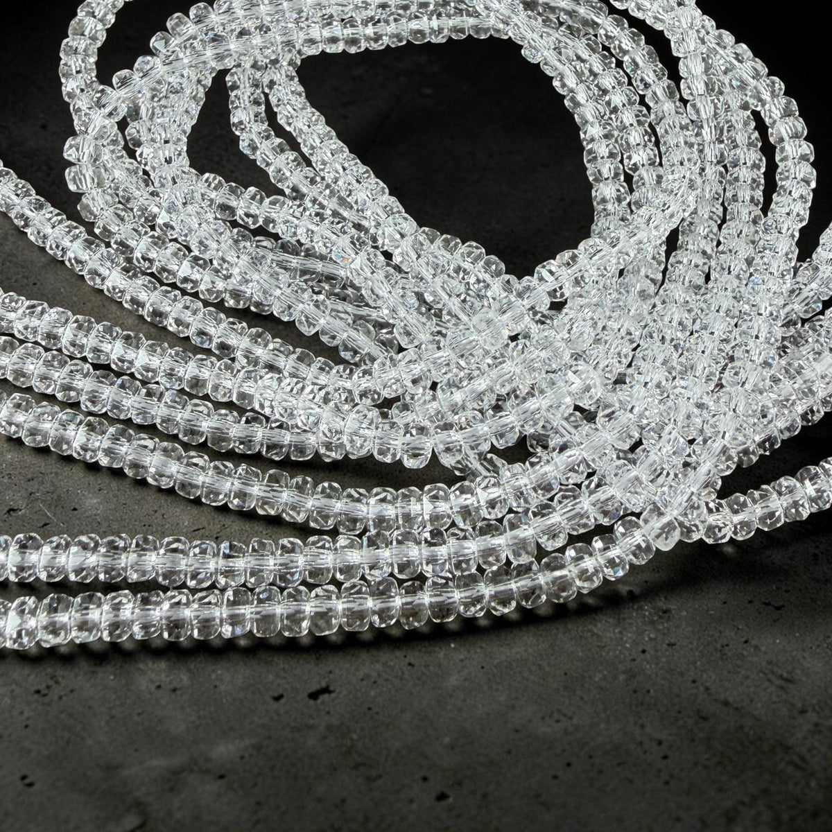 Faceted Glass Beads - 4x2.5mm Heishi Rondelles, Clear Crystal (Clear) * 15" Strand