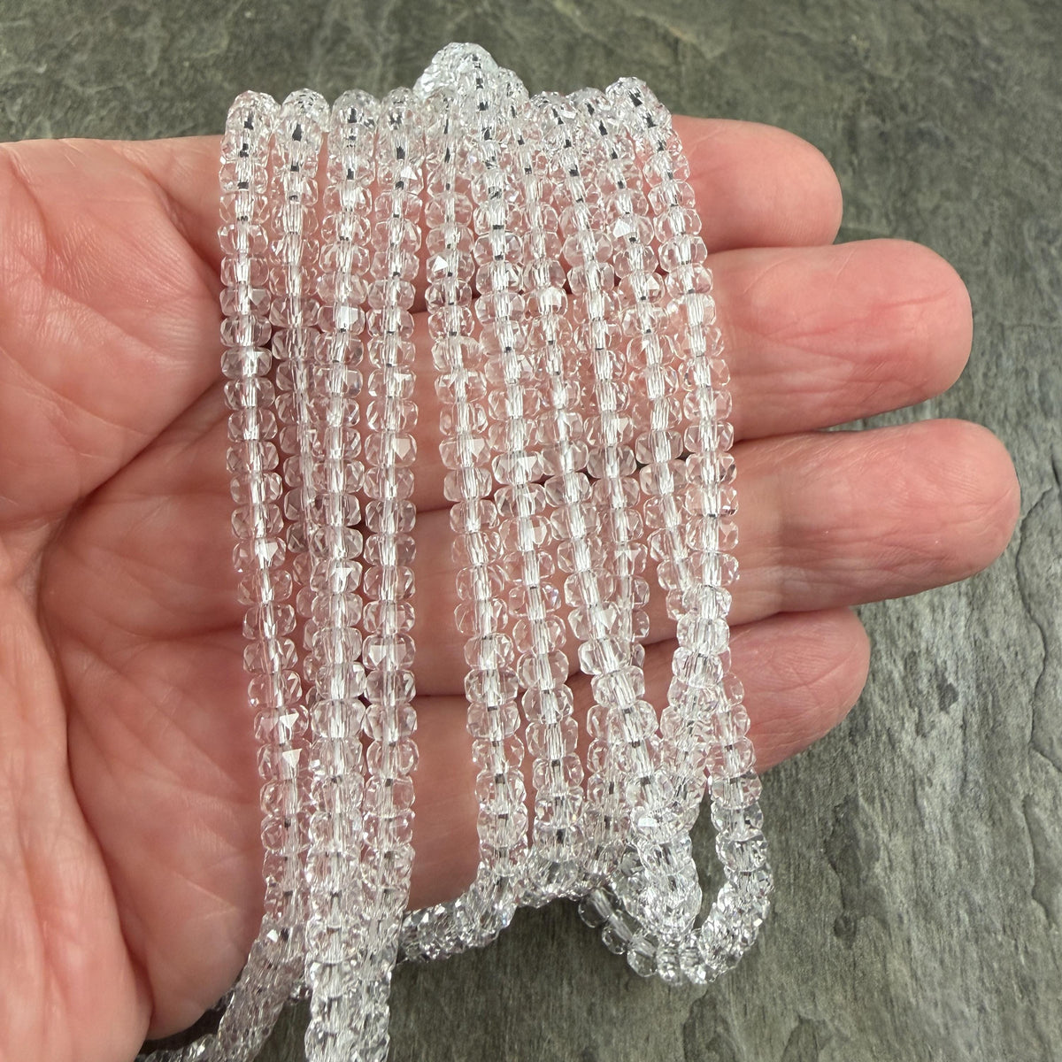 Faceted Glass Beads - 4x2.5mm Heishi Rondelles, Clear Crystal (Clear) * 15" Strand