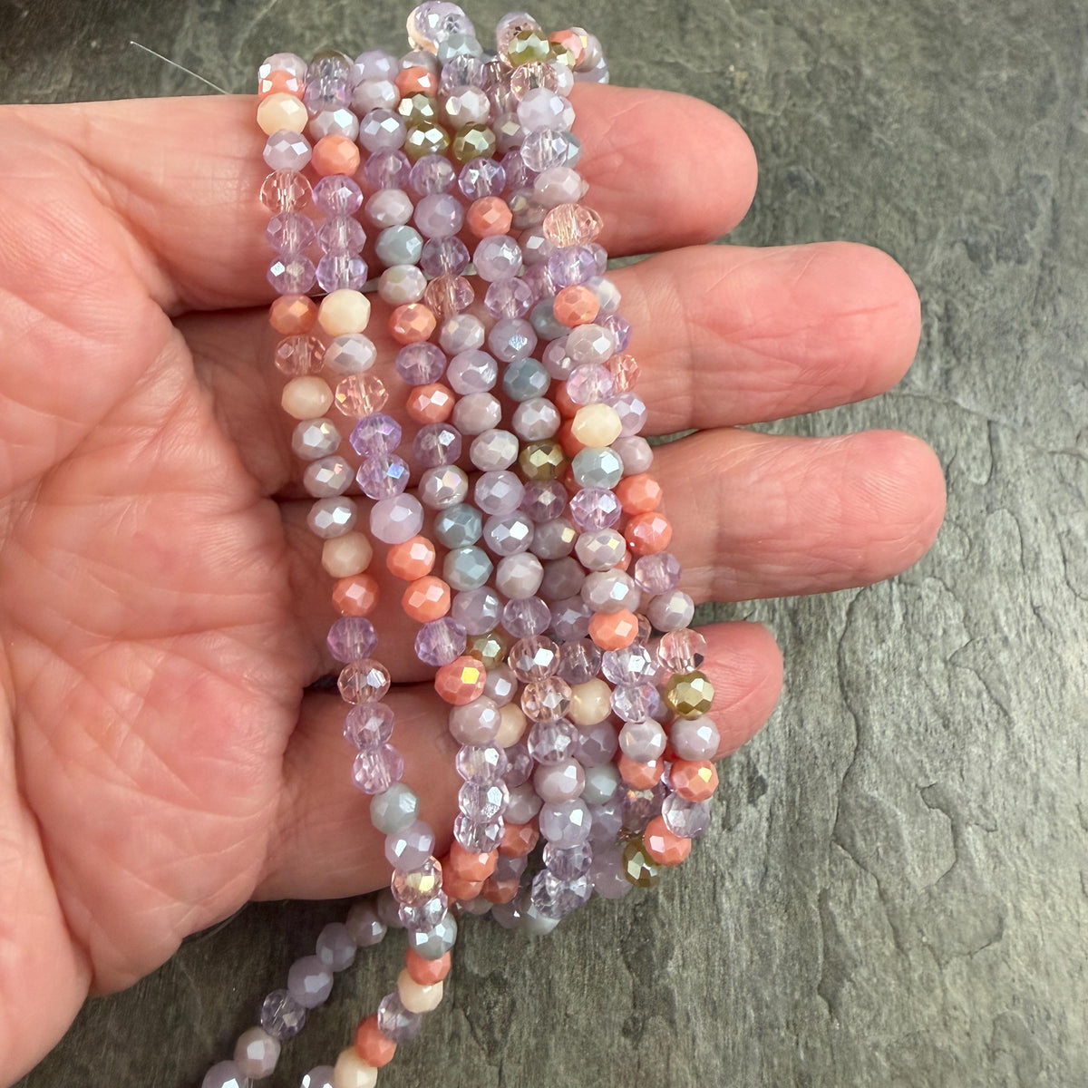 Purple and Pink Faceted Glass Beads, 4.25x3.5mm Pastel Bead Soup (Purple/Pink-4) * 14" Strand