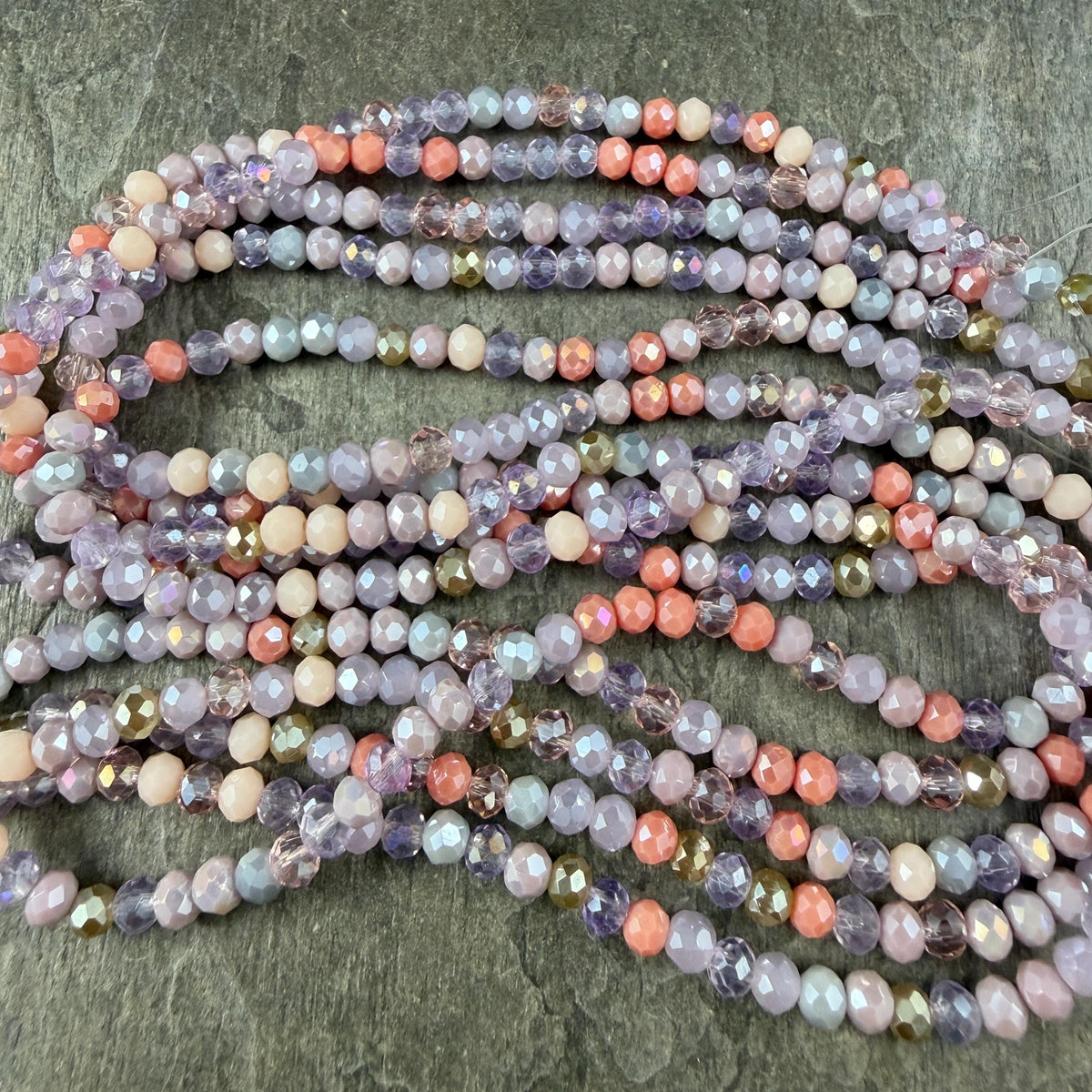 Purple and Pink Faceted Glass Beads, 4.25x3.5mm Pastel Bead Soup (Purple/Pink-4) * 14" Strand