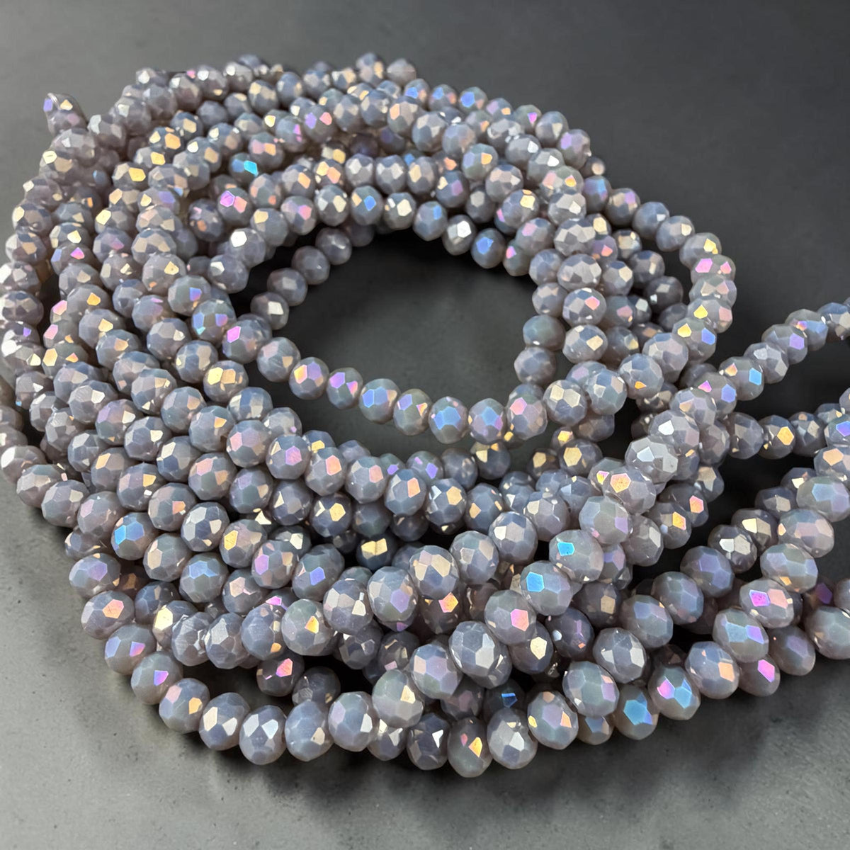 4x3mm Faceted Glass Beads, Slate Gray AB Finish (SlateGrayAB-4) * 13" Strand