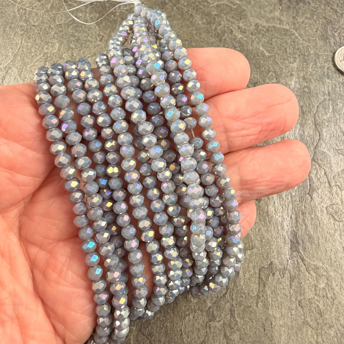 4x3mm Faceted Glass Beads, Slate Gray AB Finish (SlateGrayAB-4) * 13" Strand