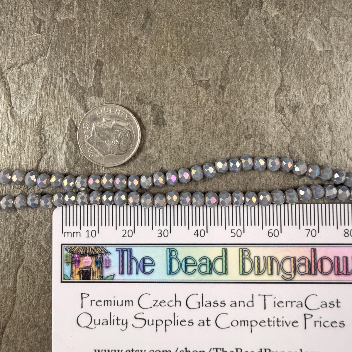 4x3mm Faceted Glass Beads, Slate Gray AB Finish (SlateGrayAB-4) * 13" Strand