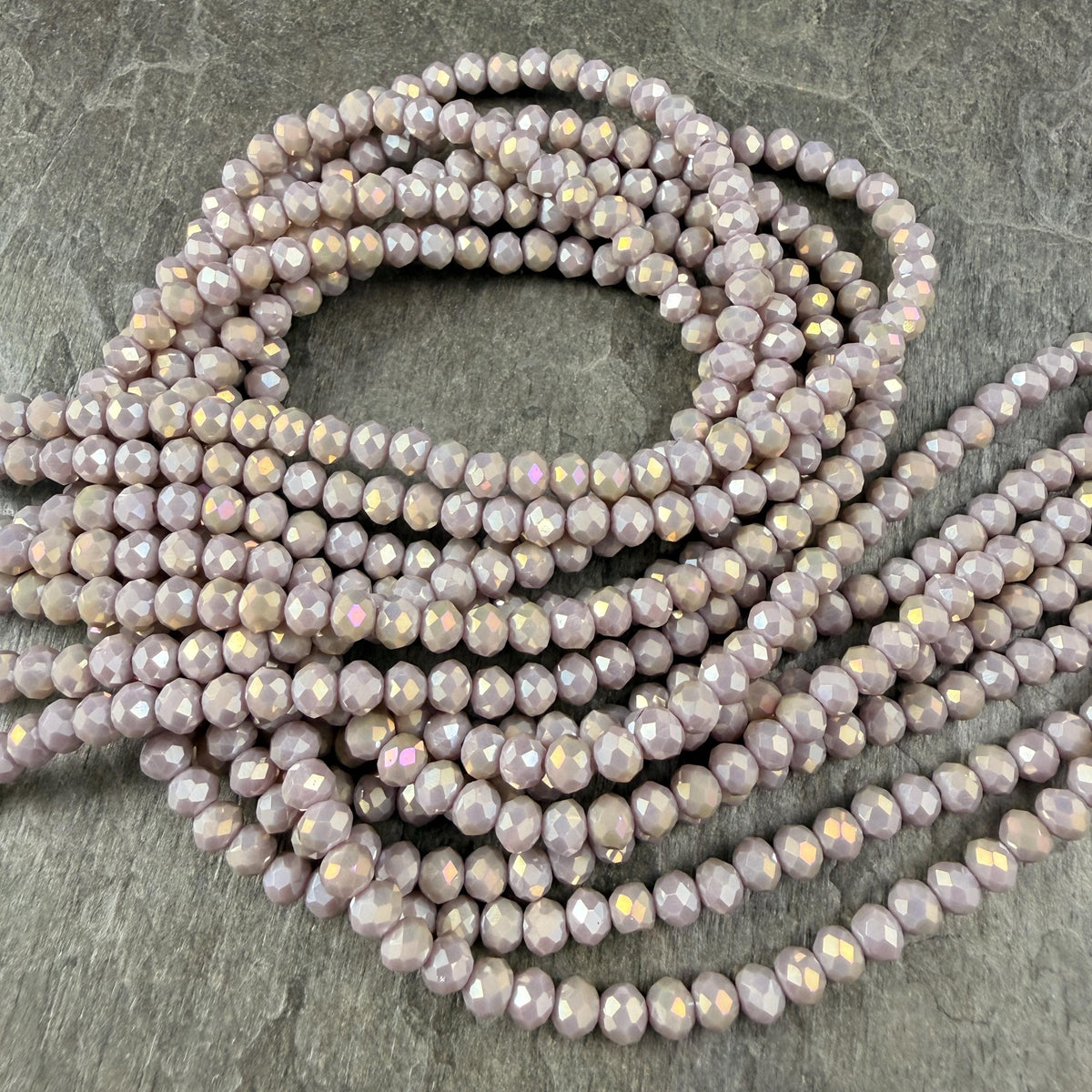 4x3mm Faceted Glass Beads, Light Taupe with AB Finish (TaupeAB-4) * 14" Strand
