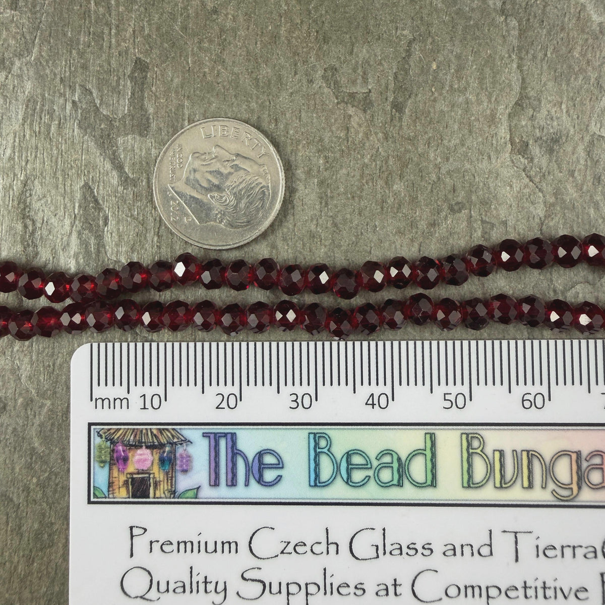 4x3mm Faceted Glass Beads, Transparent Garnet Red (Garnet-4) * 15" Strand