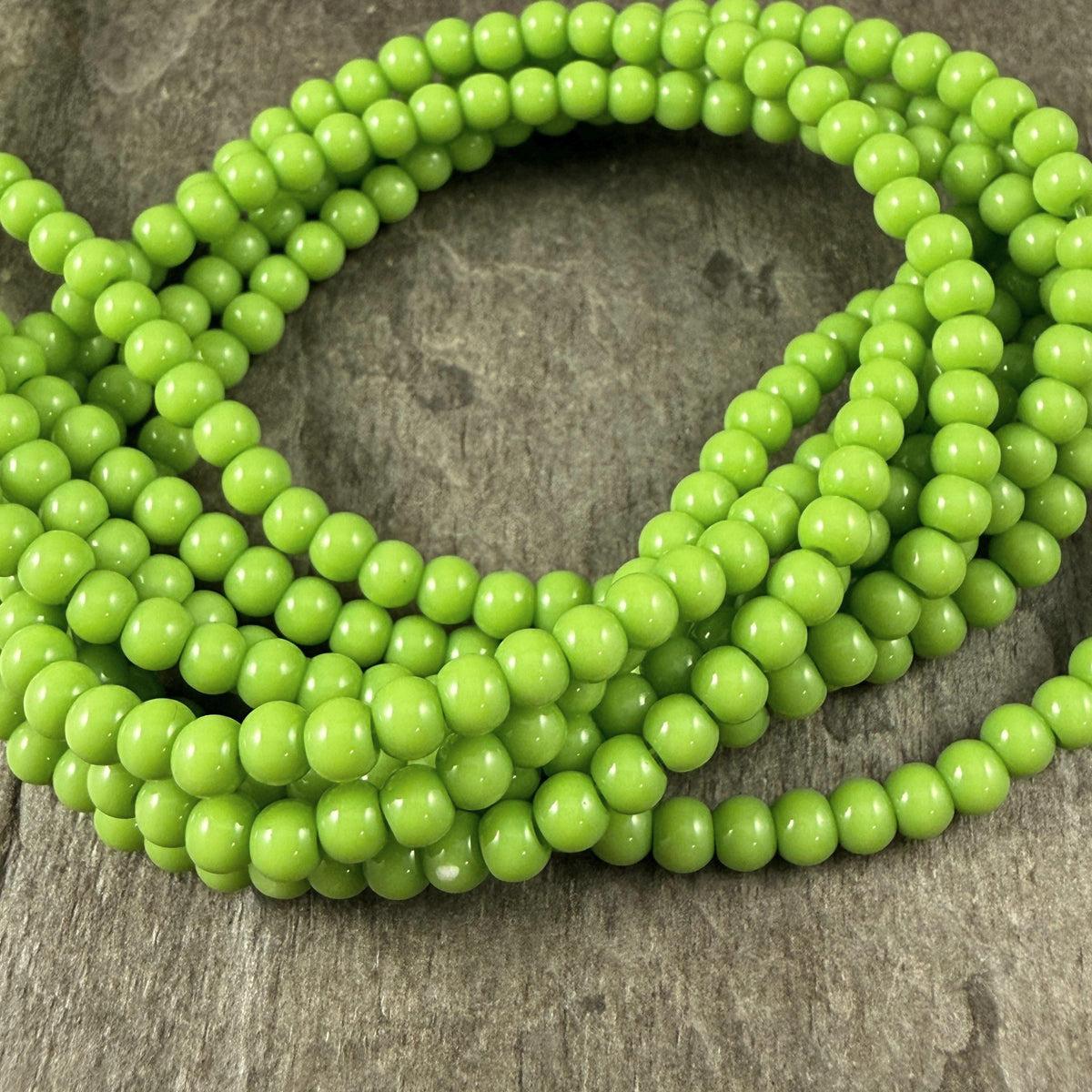 3mm Round Glass Beads, Bright Lime Green * 15" Strand