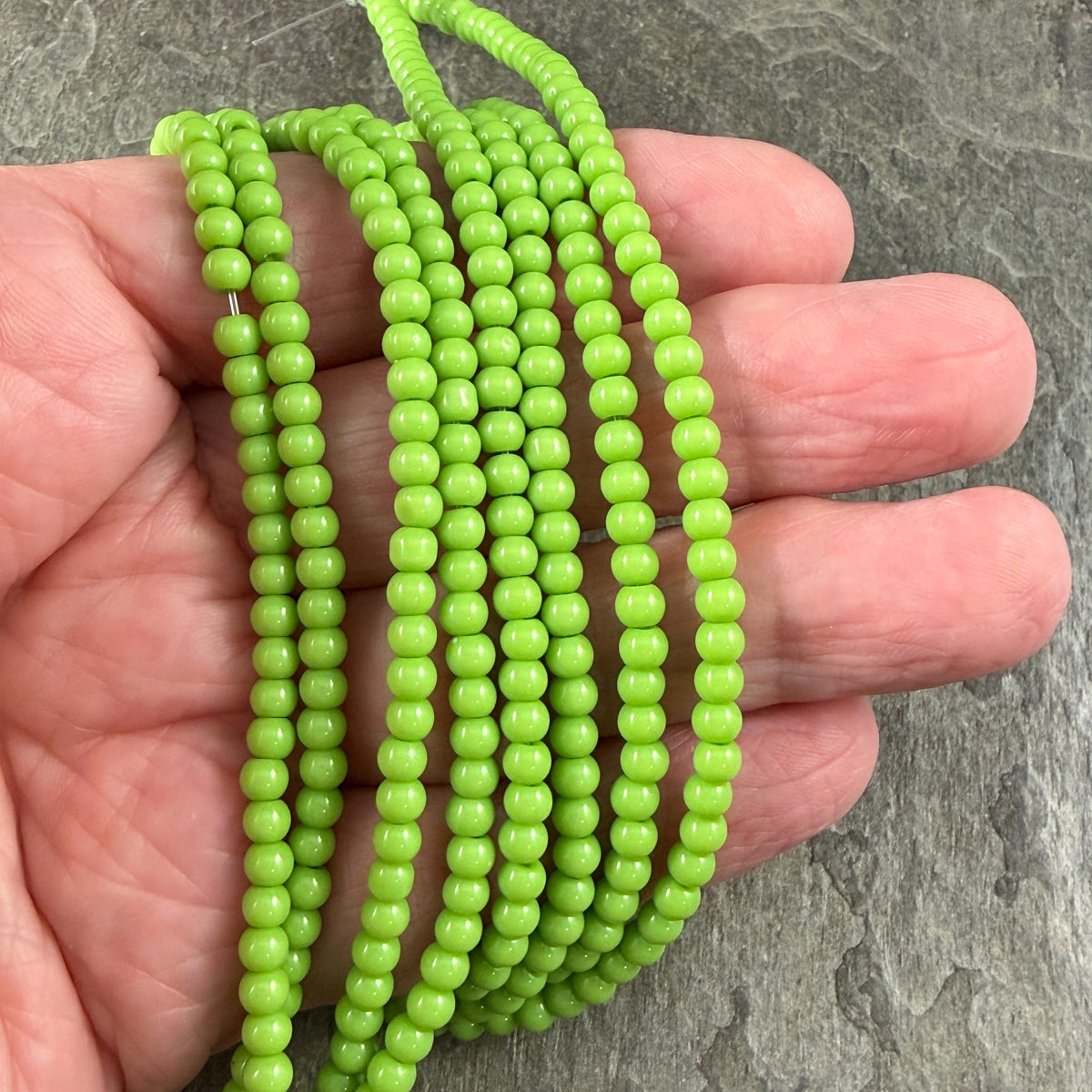 3mm Round Glass Beads, Bright Lime Green * 15" Strand