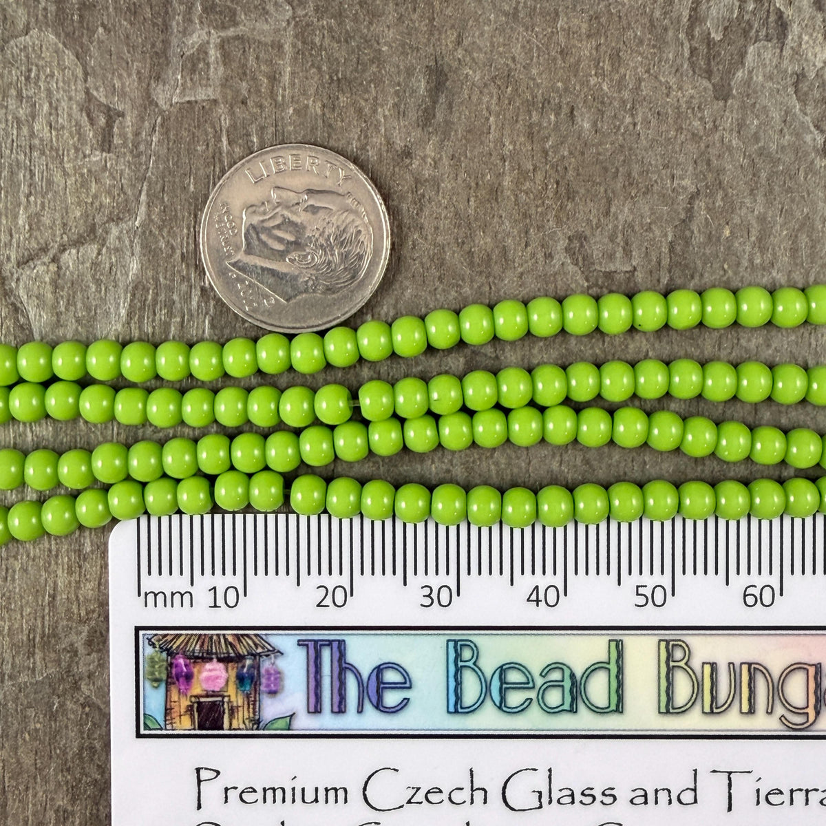 3mm Round Glass Beads, Bright Lime Green * 15" Strand